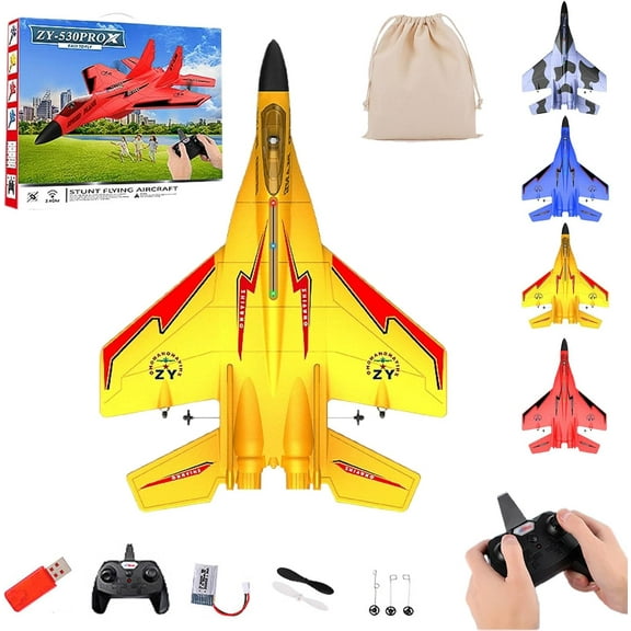 ZY 530 Pro Rc Plane, 2.4Ghz Rc Remote Control Fighter Plane Model, Gravity Gliders Airplane with Lights and Automatic Balance Gyro, Cool Night Navigation Lights for Aldult & Beginners