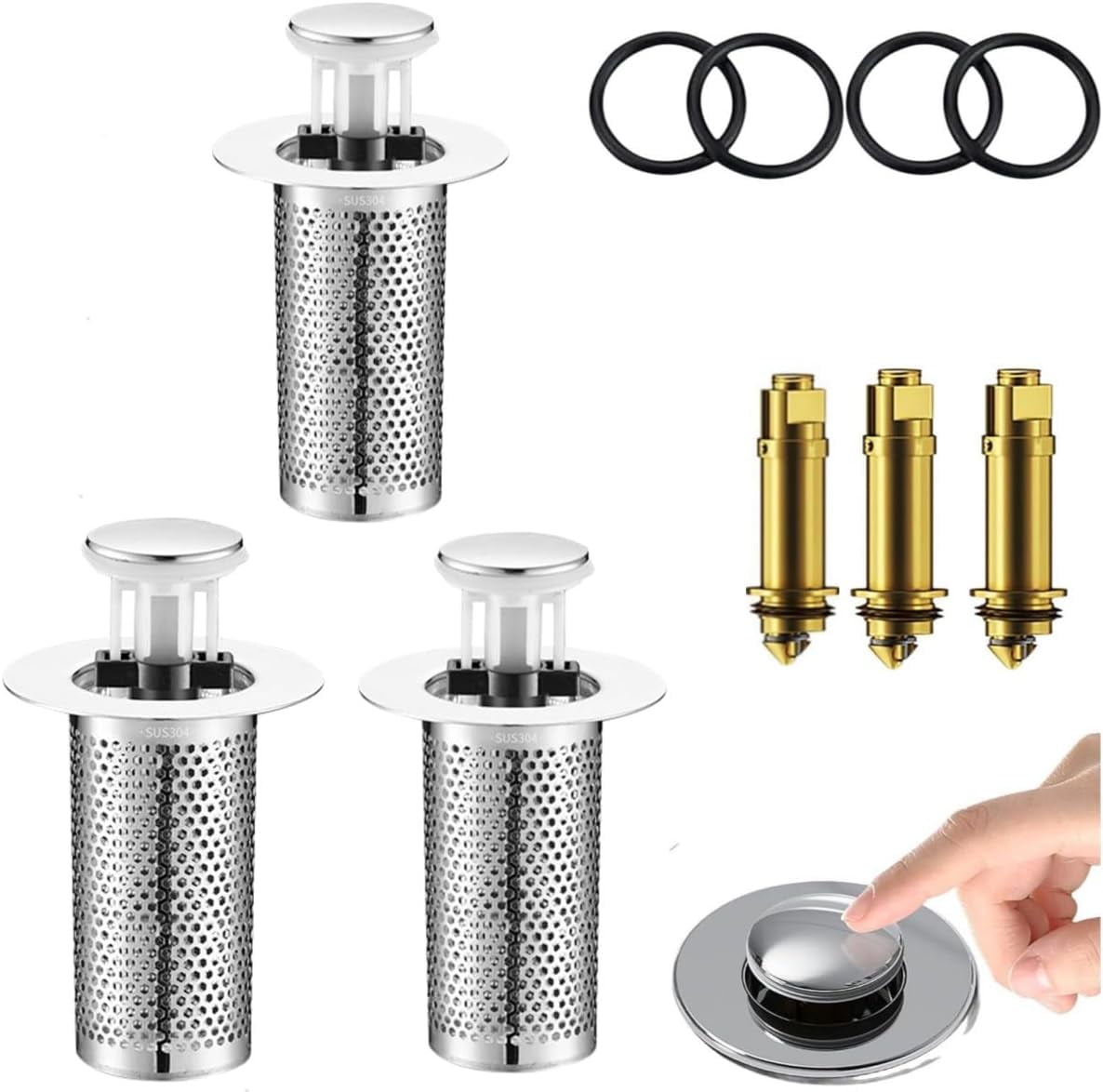 ZY2024 New Bathroom Sink Stopper Hair Catcher, Pop Up Sink Drain Filter with Removable Stainless ...