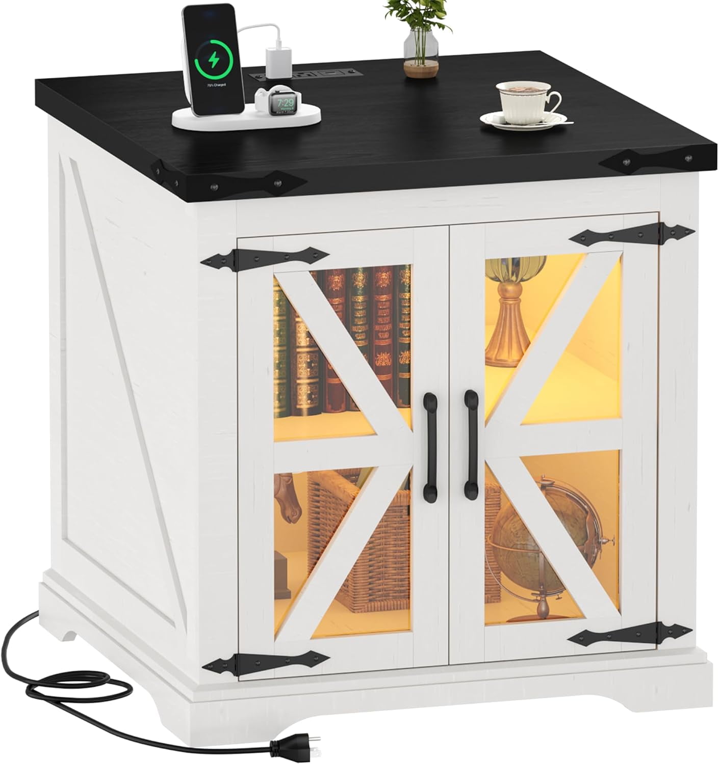 ZYB Farmhouse End Table with Charging Station, 24" Large Sofa Side ...