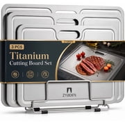 ZYBIDEAL 3-Piece Titanium Cutting Board Set with Juice Grooves, Nonslip Mat and Storage Stand for Meat, Vegetables and Fruit