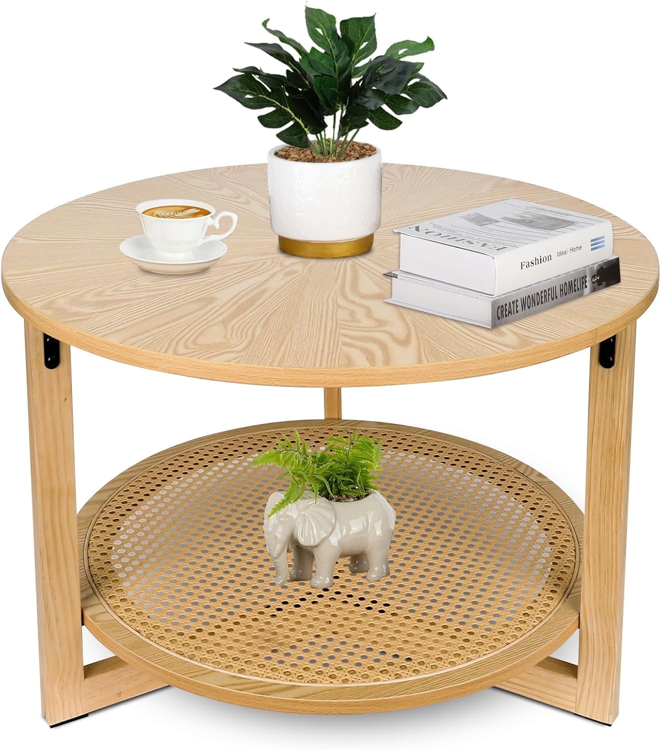 Rattan Round Coffee Tables for Living Room, Coffee Table with Storage ...