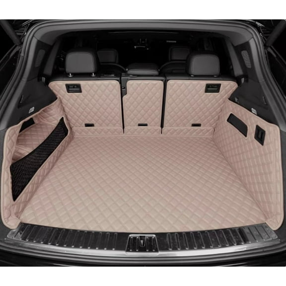 ZYCHUANGYING Cargo Trunk Liner Compatible with Porsche Cayenne 2011-2018 with Block Net on The Left Side of Trunk Cargo Liner Full Coverage Customized Trunk Mats - Beige