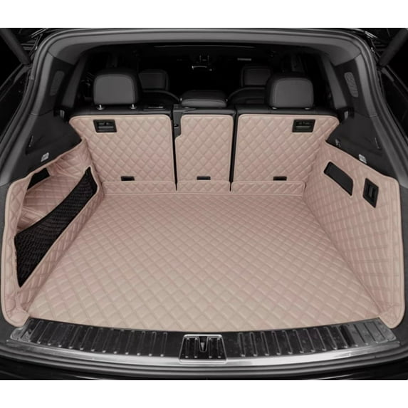 ZYCHUANGYING Cargo Trunk Liner Compatible with Porsche Cayenne 2011-2018 with Block Net on The Left Side of Trunk Cargo Liner Full Coverage Customized Trunk Mats - Beige