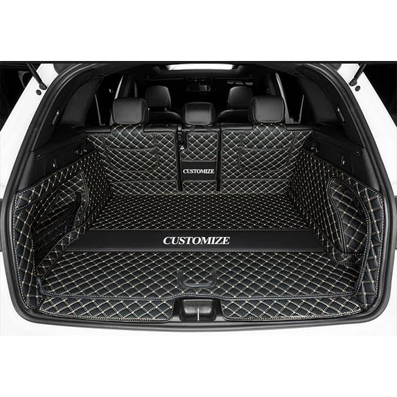 ZYCHUANGYING Full Coverage coverioin Custom Cargo Liner Trunk Mats Compatible with Audi Q8 (Black with Gold Stitching)