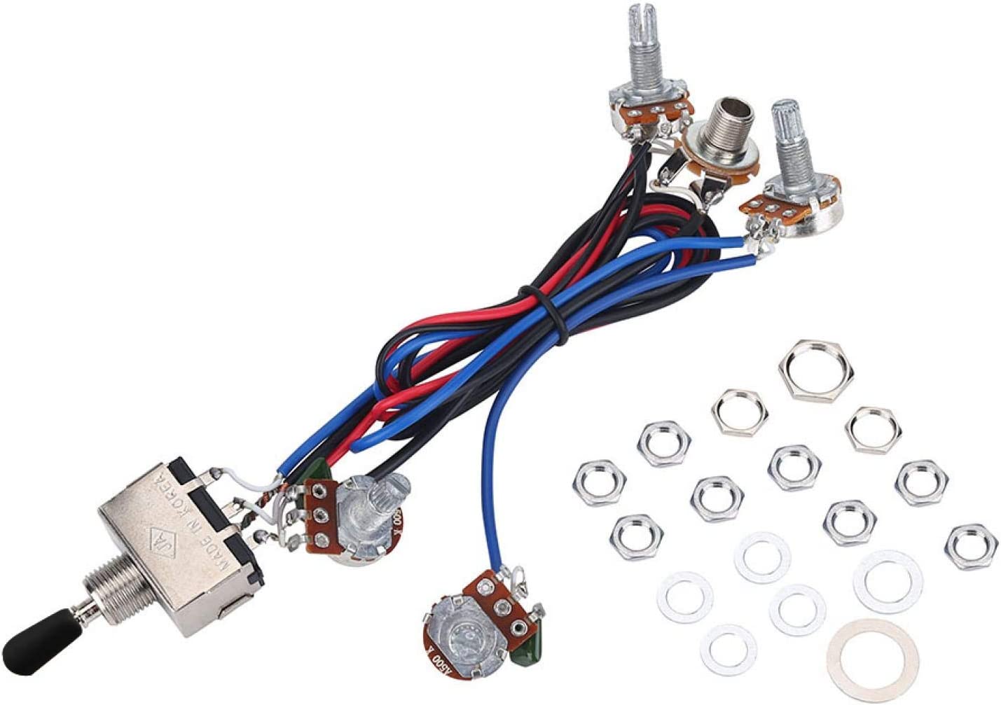 ZYElectric Guitar Wiring Harness Kit,2 Volume 2 Tone 1 Jack 500K Pots 3