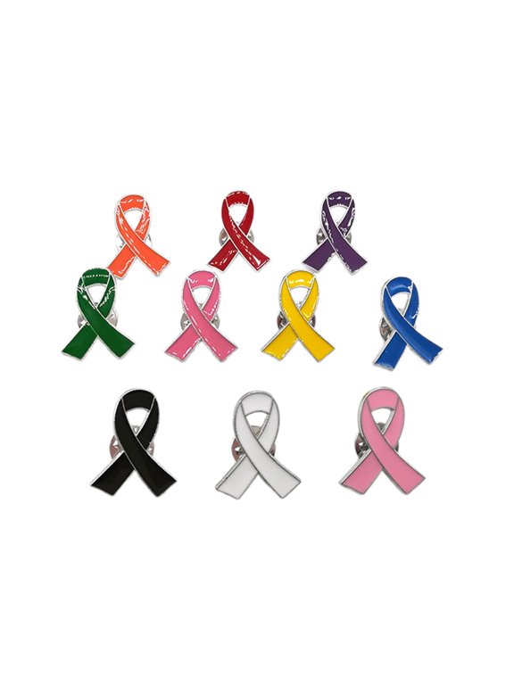 10 Pcs Ribbon Lapel Pin Breast Cancers Awareness Brooch Hope Ribbon Enamel Pins Badge for Charity Event Supplies
