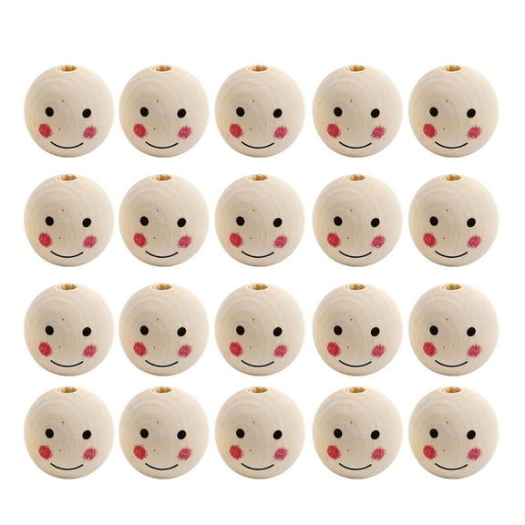 ZYHARUKO 20PCS Natural Wood Beads Cute Smiling Face Pattern DIY Jewelry Making Supplies Smile Face Beads Wood Round Beads for DIY