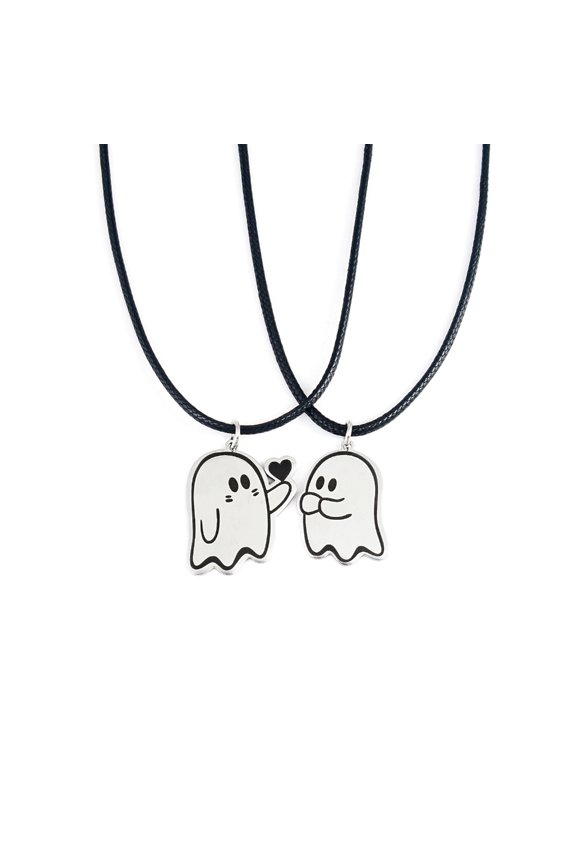 2pcs Cute Cartoon Ghostes Pendant Necklace for Couple Lovers Lovely Men Women Clavicle Chain Halloween Jewelry Friends