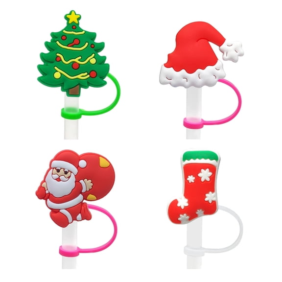 ZYHARUKO 4Pcs Soft Silicone Straw Covers Dustproof Drinking Straw Caps Straw Toppers Christmas Cartoon Straw Cover Caps Ornament