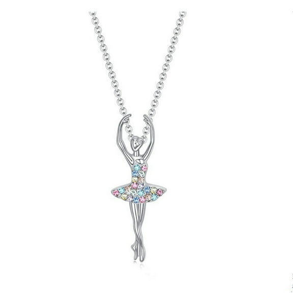 ZYHARUKO Ballet Dancer Pendant Necklace Crystal Charm Neckchain Adjustable Clavicle Chain for Dance Performances and Daily Wear