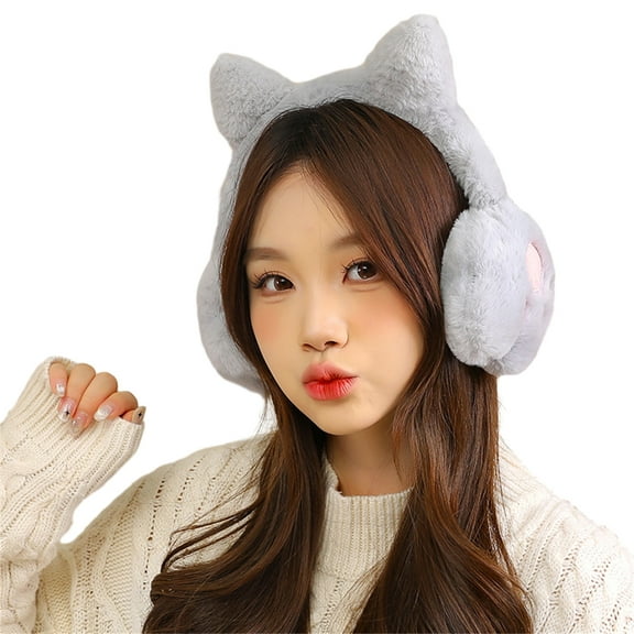 ZYHARUKO Cartoon Cat Ear Shape Plush Earmuff Adult Elastic Ear Warmer Winter Cold Winter Presents for Students Teens Skiing