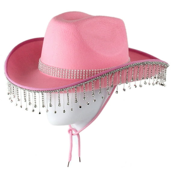 ZYHARUKO Cowgirl Hat with Rhinestones Fringe Wide Brim Western Styles Cowboy Hat for Women Party Music Festival Decorations
