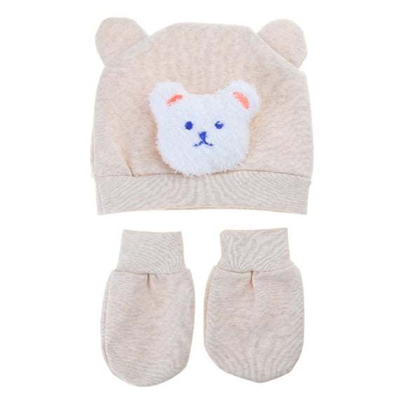 ZYHARUKO Cute Bear Designs Baby Hat & Anti Scratch Mittens Set Warm & Soft Cap & Gloves Trendy Baby Hat with Gloves for Newborns