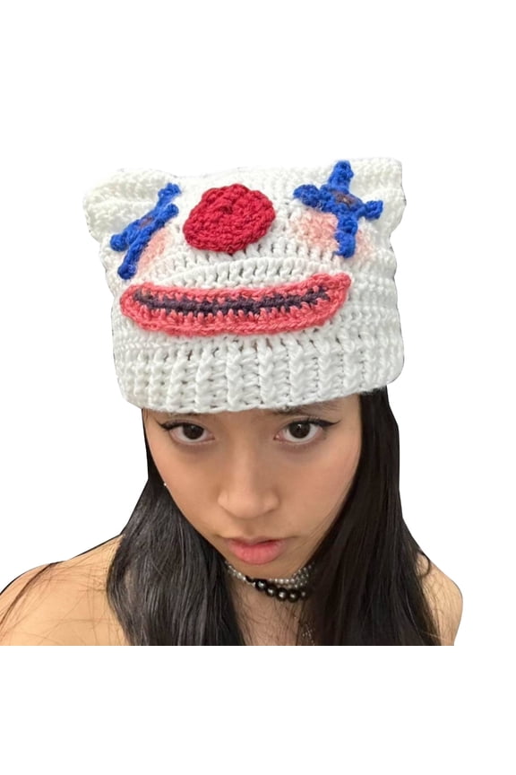 Cute Clown Beanie Cap Funny Knitting Hat for Shopping Walking Universal Windproof Outdoor Activity Women Casual Headwear