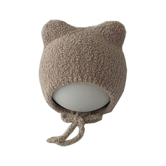 ZYHARUKO Cute Knitted Baby Hat Cat Ear Designed Beanies Cap Solid Color Strap Tied Autumn Winter Warm Headwear for Infants