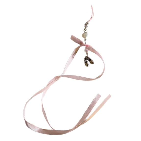 ZYHARUKO Cute Pink/White Bowknot Ballet Shoe Ribbon Phone Pendant Chain Sweet Beaded Charm Accessory for Girls and Camera Bags