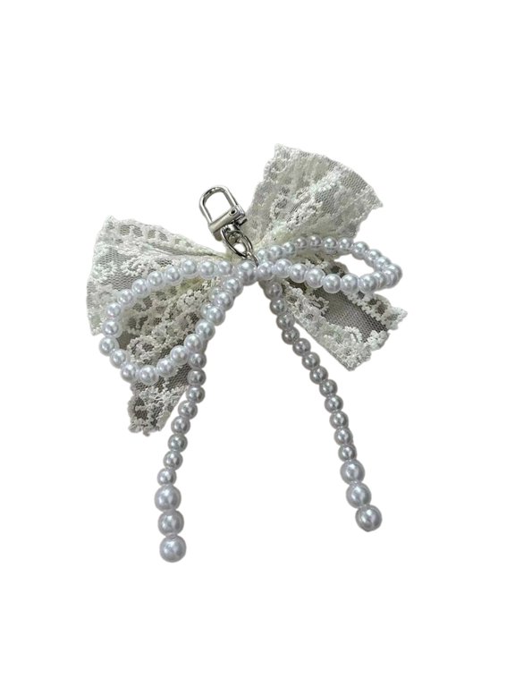 Elegant Pearls Beaded Bowknot Keychain Lovely Beaded Bowknot Keyring Accessory Pearls Bowknot Phone Lanyard Adornment