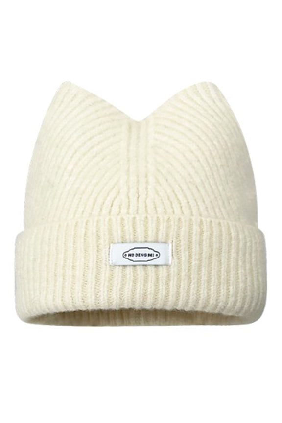 Floppy Cat Ear Beanie for Students Adult Windproof Foldable Winter Hat Thicken Harajuku Beanie with Letter Decals