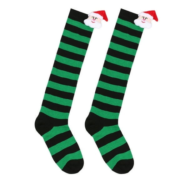 ZYHARUKO Kids Christmas Stockings Festival Over the Knee Socks Long Socks Breathable Stretchy Stripe Santa Socks for 6-10Y Child