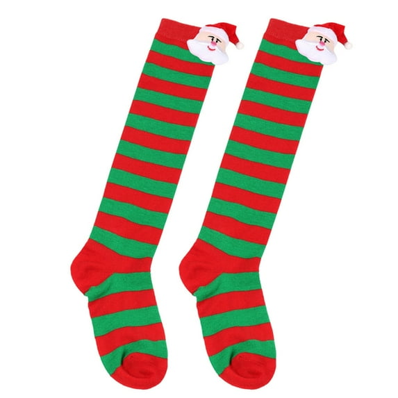 ZYHARUKO Kids Christmas Stockings Festival Over the Knee Socks Long Socks Breathable Stretchy Stripe Santa Socks for 6-10Y Child