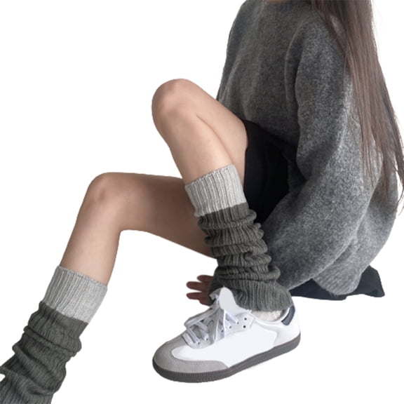ZYHARUKO Knit Winter Warm Leg Warmers Long Socks Boot Cuffs Knit Leggings Stockings Color Block Knee Warmers Sleeve