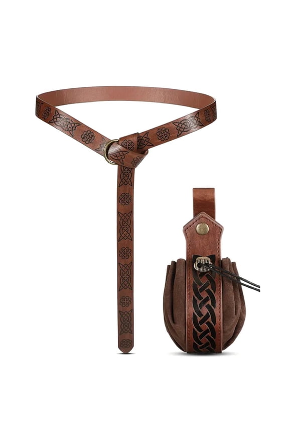 Medieval Keltic Embossed Waist Belt Vintage Knight Belt Bag Men Women Belt Drawstring Purse Unisex Costume Accessories