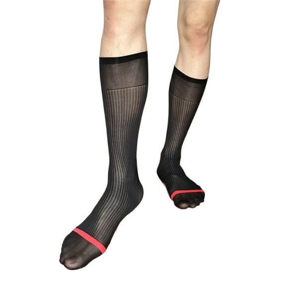 ZYHARUKO Mens Nylon Sheer Suit Socks Business Dress Socks Contrast Color Striped See Through Formal Dress Over the Calf Stockings