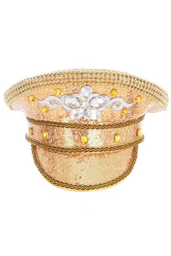 Rhinestones Marine Hat for Lady Wedding Bride Shimmering Hat Holiday Celebration Captain Hat for Evening Party