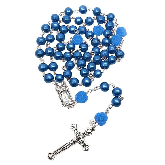 ZYHARUKO Unique Cross Prayer Beads Necklace Glass Bead Rose Flower Clavicle Chain Catholic Jewelry Religious Rosary Necklace