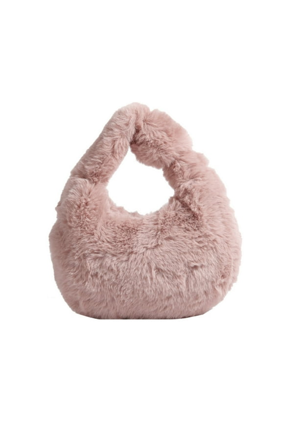 Women Faux Furs Handbag Winter Plush Shoulder Bag Half Moon Tote Bag Fashion Shoulder Bag Purse Gift for Women Girls