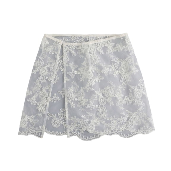 ZYHARUKO Women See Through Layering Half Skirt Hip Scarf Vintage Embroidery Flower Lace Hip Covering Side Button Apron Skirt