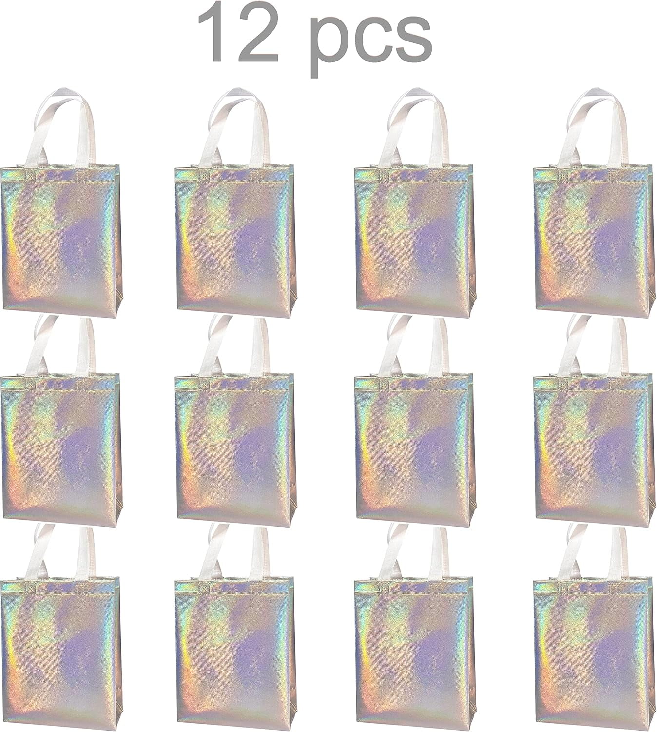 ZYHH 12 Pack Iridescent Gift Bags with Handles, Reusable Goodie Bags Medium Size,Non-Woven Iridescent Party Favor Bags, Birthday Holographic Gift totebag, Disco Bachelorette Party Bags