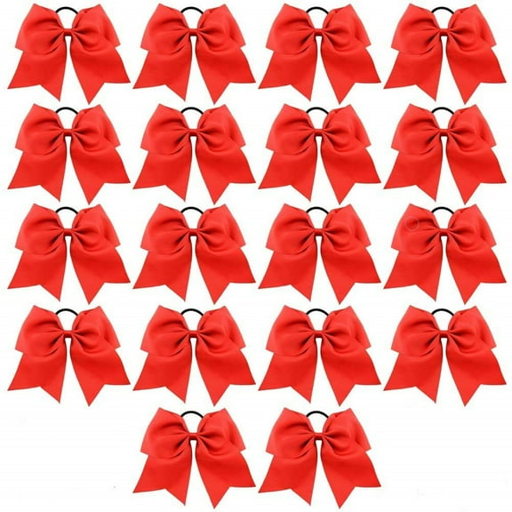 ZYHH 18Pcs Red Cheer Hair Bows, 8 inch Large Ponytail Holder Elastic Bands for Cheerleaders Teen Girls, Handmade Sports Hair Accessories
