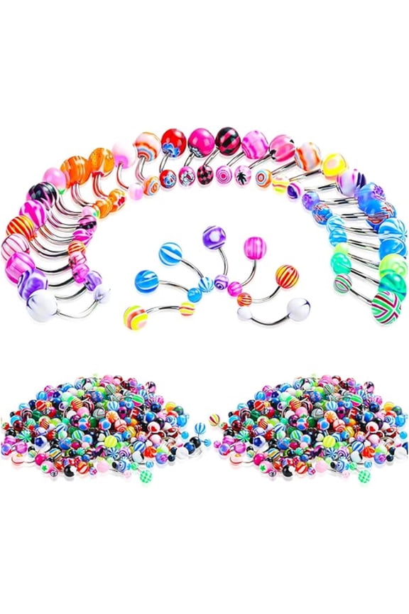 200 Pieces Belly Button Rings Bulk, Stainless Steel Navel Barbell Body Jewelry, Colorful Piercing Jewelry Set for Women Girls