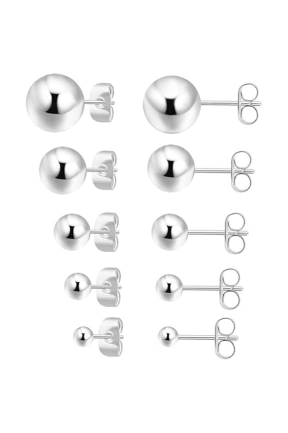 925 Sterling Silver Stud Earrings for Women, 5 Pairs Tiny Ear Stud Set for Multiple Piercings in 2mm - 6mm Sizes, Hypoallergenic Jewelry Gift