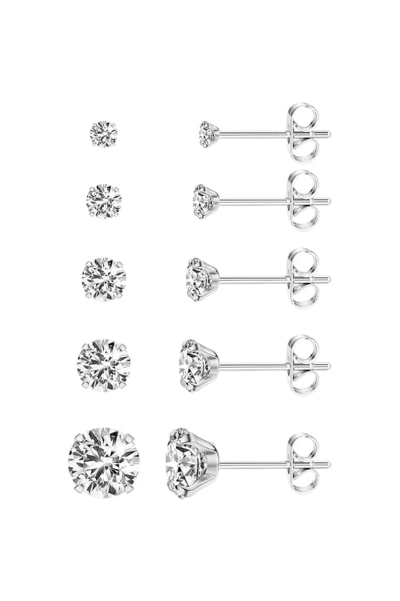 Extra Long Post Earrings for Women, 5 Pairs Hypoallergenic 316L Stainless Steel Stud Earrings, 3-8mm Cubic Zirconia Ear Piercing Studs for Sensitive Ears