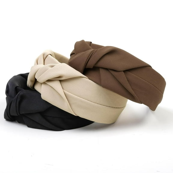 ZYHH Non-Slip Knotted Headbands | 3-Pack Wide Top Knot Hair Hoops | Fashion Hairbands in Black Beige Brown