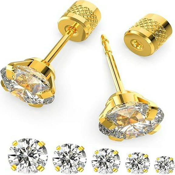 ZYHH Push-in Flat Back Stud Earrings for Women and Men, 5 Pairs Hypoallergenic Surgical Steel Cubic Zirconia Earrings, 2-8mm CZ Cartilage Stud Earrings Set