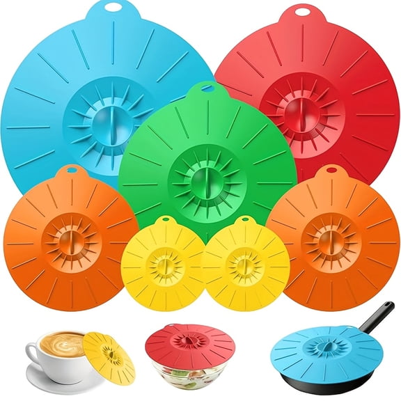 ZYHYPWW 7-Pack Silicone Suction Lids, Reusable Microwave Splatter Covers in 5 Sizes, Heat-Resistant BPA-Free, Fits Cups, Bowls, Plates, Pots & Pans
