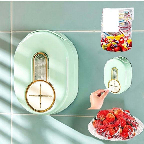 ZYHYPWW Multifunctional Wall Mount Cling Film Storage Box with 100 Disposable Fresh-Keeping Wraps, No Drill Organizer for Kitchen & Bathroom Shower Caps