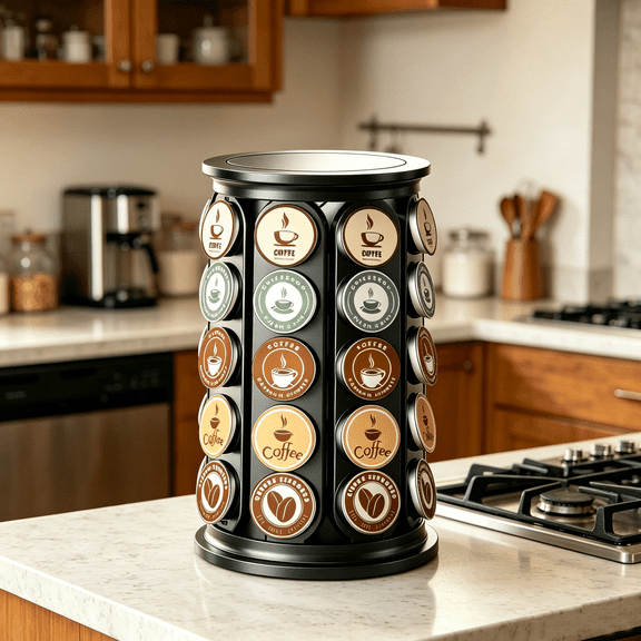 ZYHYPWW Rotating K Cup Holder, Coffee Capsule Organizer, Holds 40 Capsules, Countertop Storage Rack for Home, Kitchen, Office & Outdoor, Black