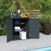 ZYJOYY 15 Cu.Ft Resin Outdoor Storage Shed with Floor & 2 Shelves, Lockable Waterproof Backyard Horizontal Cabinet for Patio, Garden Tools & Equipment,Sage Grey