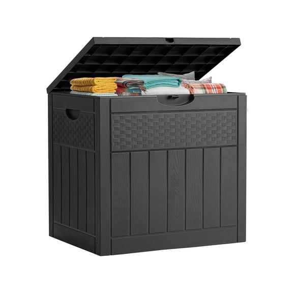 ZYJOYY 33 Gallon Resin Deck Box, Weatherproof Outdoor Storage Box for Patio, Garden, Pool, and Yard, Lockable Waterproof Bin for Tools, Cushions, and Accessories, Black