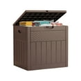 thumbnail image 1 of ZYJOYY 33 Gallon Resin Deck Box, Weatherproof Outdoor Storage Box for Patio, Garden, Pool, and Yard, Lockable Waterproof Bin for Tools, Cushions, and Accessories, Brown, 1 of 8