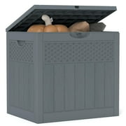 ZYJOYY 33 Gallon Resin Deck Box, Weatherproof Outdoor Storage Box for Patio, Garden, Pool, and Yard, Lockable Waterproof Bin for Tools, Cushions, and Accessories, Grey