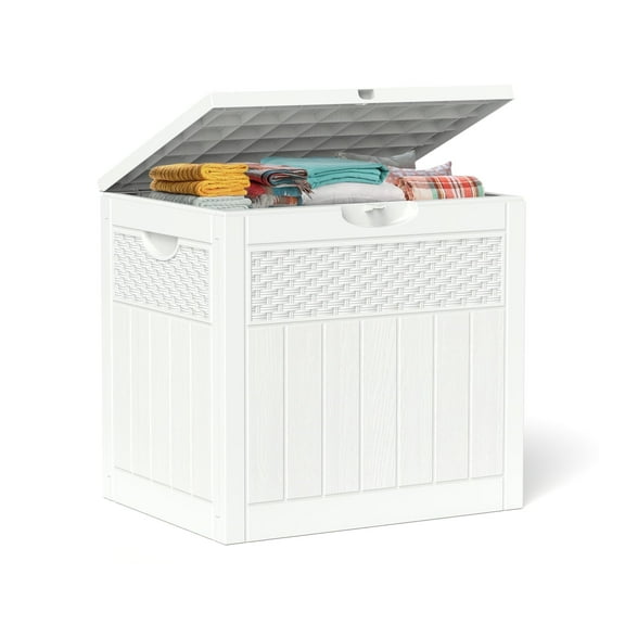 ZYJOYY 33 Gallon Resin Deck Box, Weatherproof Outdoor Storage Box for Patio, Garden, Pool, and Yard, Lockable Waterproof Bin for Tools, Cushions, and Accessories, White