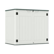 ZYJOYY 4.4 x 3.8 FT Outdoor Storage Shed, 47 Cuft Outside Waterproof Storage Cabinet, HDPE Resin Plastic 290 Gallon Outdoor Storage Container, Horizontal Lockable Storage Shed, Light Grey