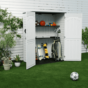 ZYJOYY 60 Cu.Ft Large Outdoor Shed with Floor, Lockable & Waterproof Patio Storage Cabinet for Garden Tools, Pool Supplies & Lawn Equipment, Grey