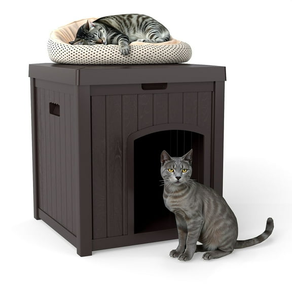 ZYJOYY Indoor Dog House Weatherproof Outdoor Dog Houser for Small Medium Dogs, Resin Plastic Igloo Dog House with Flip Lid and Elevated Floor, Easy Assembly for Cat Puppy Shelter ,Brown