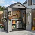thumbnail image 1 of ZYJOYY Resin Outdoor Storage Shed 6' x 4.4', Plastic Storage Shed with Floor & Window for Backyard, Garden Tools, Lawn Mower & Outdoor Storage, Cement Gray, 1 of 10